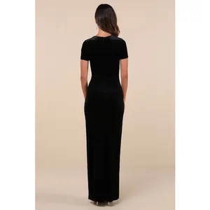 NWT Lulus Eternal Elegance Black Velvet Short Sleeve Maxi Dress Party Holiday L thumbnail 3