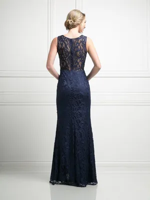 CINDERELLA DIVINE Navy Blue Lace Formal Maxi Dress Size Large thumbnail 2