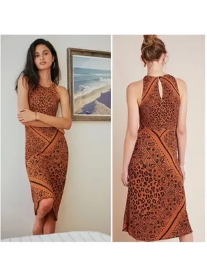 NWT Farm Rio Orange & Black Bandana Print Midi Dress thumbnail 2