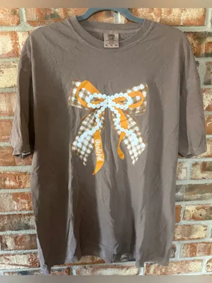 Comfort Colors Espresso Short-Sleeve Tee with Orange/Gingham Bow Graphic thumbnail 1