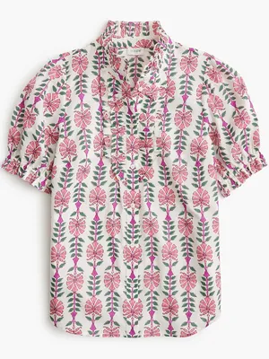 J. Crew Floral Hand Block Print Ruffle Placket Blouse Size S thumbnail 1
