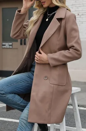 Amazon Women Winter Wool Blend Camel Mid-Long Coat thumbnail 4