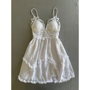 rue21 Dress Small White Lace‎ Swiss Dot Tiered Ruffle Mini Boho Coquette thumbnail 6