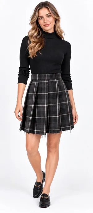 Current Mood Gray, Black & White Plaid Knee Length Skirt w/ Unfinished Hem thumbnail 1