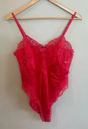 APPLAUSE Vintage Red Lace‎ High Cut Teddy 80s 90s Size 34 Made in the USA NWOT thumbnail 1