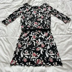 White House Black Market Womens Small Tie Dress Floral Long‎ Sleeve Black Pink thumbnail 7