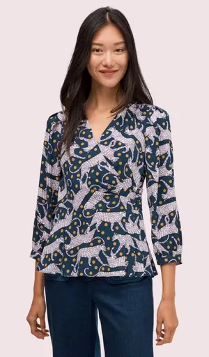 Women’s Kate Spade New York Panther Dot Wrap Whimsical Feminine Top Blouse sz 4 thumbnail 1