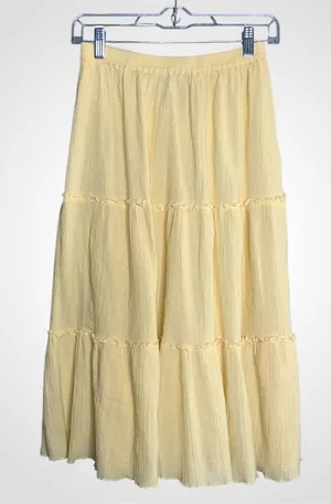 Vintage Two-Twenty Collection Light Yellow Cotton Tiered Midi Skirt S thumbnail 1
