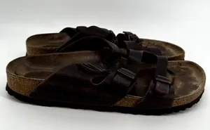 Birkenstock Florida Soft Footbed Sandals Three Straps Slip On Leather Brown 9 thumbnail 3