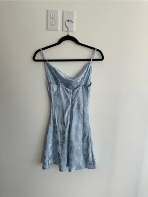 Olia Light Blue Floral Satin Cowl Neck Slip Dress Size XS thumbnail 3