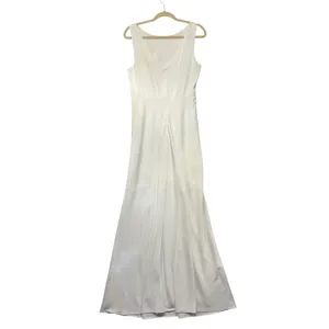 Baltic Born White Sleeveless Pleated Maxi‎ Dress Bridal Formal Gown Womens Sleek Old Money L thumbnail 6