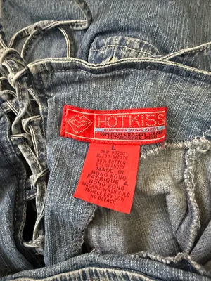 Y2K Hot Kiss Vintage Denim Ruffle Strapless Dress Size Large thumbnail 5