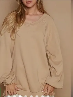 POL French terry pullover sweatshirt crisscross strappy open-back raw hem detail thumbnail 3