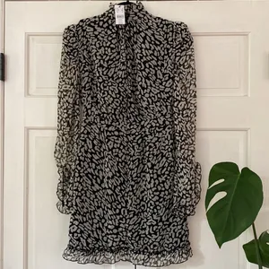 Topshop Animal Print Leopard Cheetah Dress Long Sleeves‎ Ruffle Collared Size 2 thumbnail 5