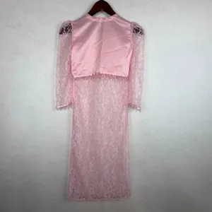 Vietnamese Ao Dai Women Small Pink Lace Beaded Floral Formal Tunic Only thumbnail 7