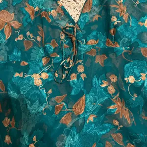Floral Lace Chemise in Teal and Brown thumbnail 2