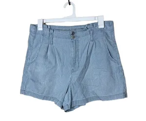 American Eagle Mom Shorts Size US 14 Striped Light Blue Pleated High Rise Casual thumbnail 1