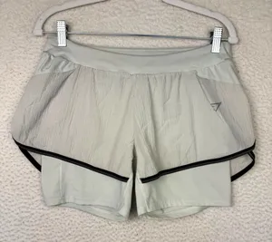 Gymshark Shorts Women Medium Gray/Green Lined 2‎ In 1 Running Training Workout thumbnail 1