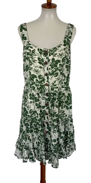 Kori Dress Large‎ Green White Sleeveless Summer Sundress Boho Festival Vacay thumbnail 1