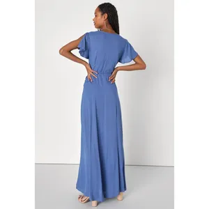 Lulus NWT 26Y Heart‎ of Marigold Denim Blue Wrap Maxi Dress R665971 Size Medium thumbnail 4
