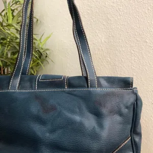 90s Vintage Y2K 2000s Navy Blue rectangular leather shoulder hand bag purse office siren corporate core #gothic #whimsygoth thumbnail 6