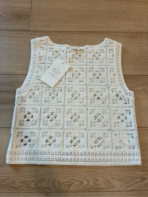 Sézane NWT Women’s Pull Lysiane Jumper Ecru Crochet Top Size XS thumbnail 2