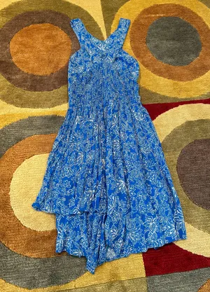 Abercrombie Blue White Floral Asymmetrical High Neck Dress Sundress S thumbnail 3