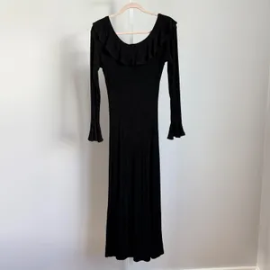 VTG‎ BASIC USA sz M Black Long Sleeve Ruffle Neck Maxi Dress Witchy Whimsygoth thumbnail 6