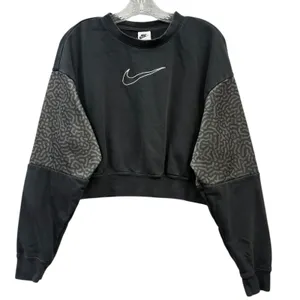 Nike‎ Women Black Crew Neck Cropped Sweatshirt Center Swoosh Athleisure S thumbnail 1