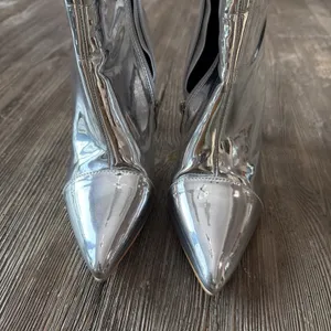 Shiny Silver Ankle boots Size 37 US 7 costume club high heels stiletto party thumbnail 5