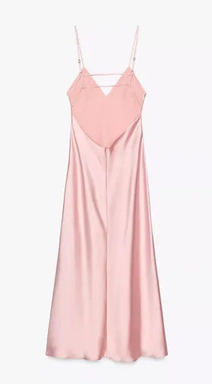 Zara Pink Satin Slip maxi Dress evening party cocktail wedding thumbnail 5