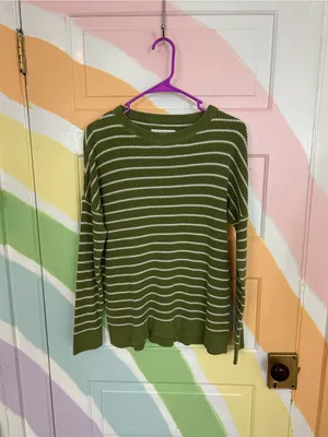 REI Co-op Women’s 100% Cotton Striped Knit Sweater Sz L 👽💚 thumbnail 2