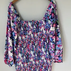 Pink Lily Boutique Floral Print Midi Dress Ruched Bubble Sleeves Size Medium thumbnail 4