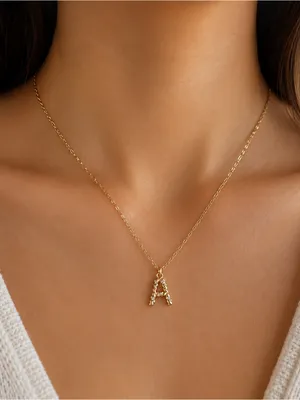 Influence Gold Tone Initial A Necklace CZ Letter Pendant Minimalist Jewelry NWT thumbnail 1