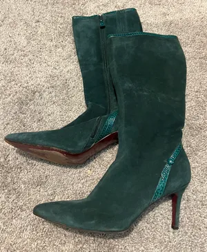 Ann Taylor Green Suede Velvet Leather Pointed Toe Heels Boots Knee High Booties thumbnail 1