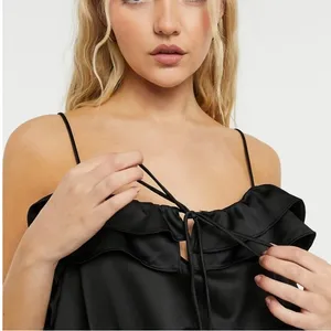 Topshop‎ Ruffle Detail Black Cami Blouse Size 6 thumbnail 6