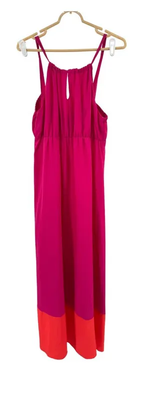 Old Navy Hot Pink Orange Maxi Dress Colorblock L halter style beach vacation thumbnail 1