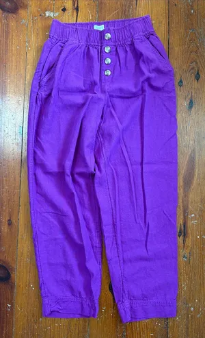 LOFT Bright Purple Elastic Waist Linen Blend Joggers Button Front XS thumbnail 1