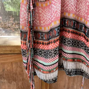 Lavender Brown Orange Aztec Print Fringe Mini Dress Size XS thumbnail 5