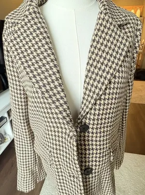 DAZY Women's Houndstooth Blazer Jacket Beige Brown Check Size S Small Preppy thumbnail 1