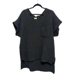 POL Knit V Neck Short Sleeve‎ Pocket Tunic Top Charcoal Gray Size M thumbnail 2