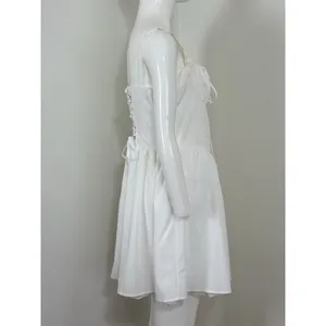 Dress White Lace Corset Fit Flare Mini Milkmaid Babydoll Cottagecore Women L thumbnail 3