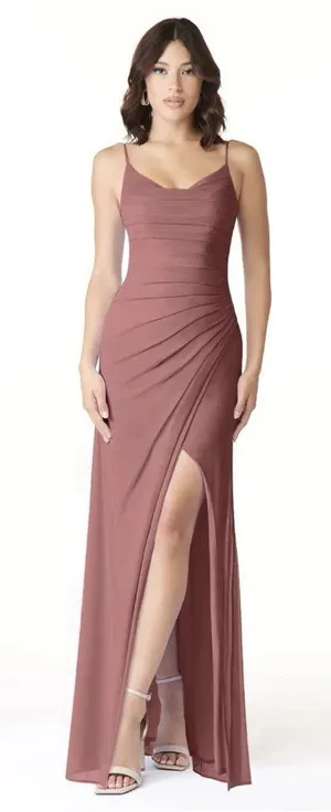 Formal Bridesmaid Dress Azazie Deandra Desert Rose Mesh Sz4 thumbnail 2