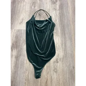 Abercrombie & Fitch Emerald Green Velvet Cowl Neck Bodysuit NWT Medium thumbnail 2