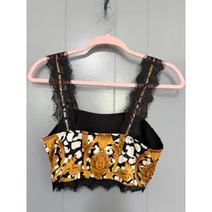 ASOS Black Gold Baroque Lace Trim Sleeveless Going Out Glam Crop Top 4 thumbnail 2