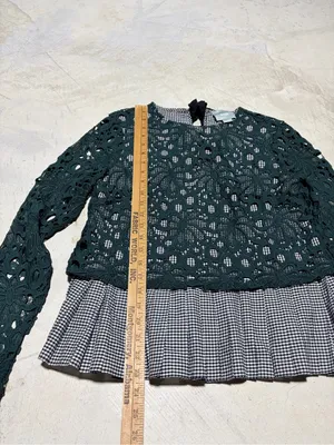 Anthropologie Maeve Gabriella Lace Overlay Peplum Top Dark Green small thumbnail 3
