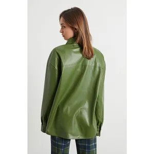 WeWoreWhat Women's Green Faux Leather Vegan Shacket Jacket Shirt Top Size M thumbnail 3