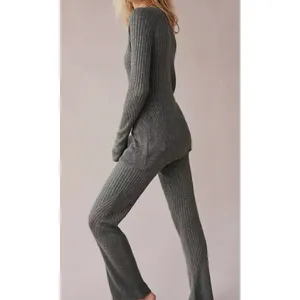 Free People Asbury‎ Sweater Lounge Set Grey Cable Knit Flare Pants Ribbed Cozy thumbnail 2