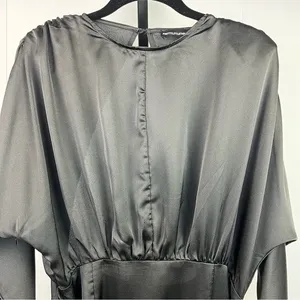 PrettyLittleThing High Slit Wrap Dress Womans 8 Black Satin Open Back Clubwear thumbnail 5