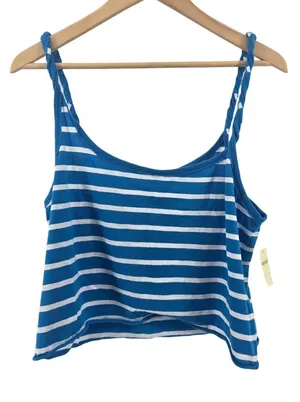 Aerie Tank Top Womens Large Blue White Striped Twisted Strap‎ Cropped Cotton thumbnail 1